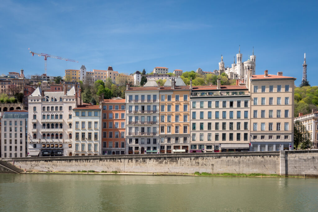 classical view of lyon, france. basilica of notre dame de fourviere in the historical center